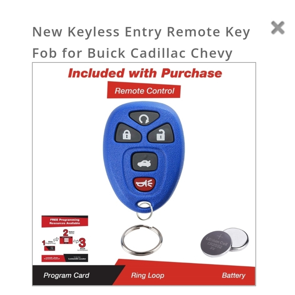 2 Key Fob Replacements Blue Buick Cadillac Chevy G 415 NWT